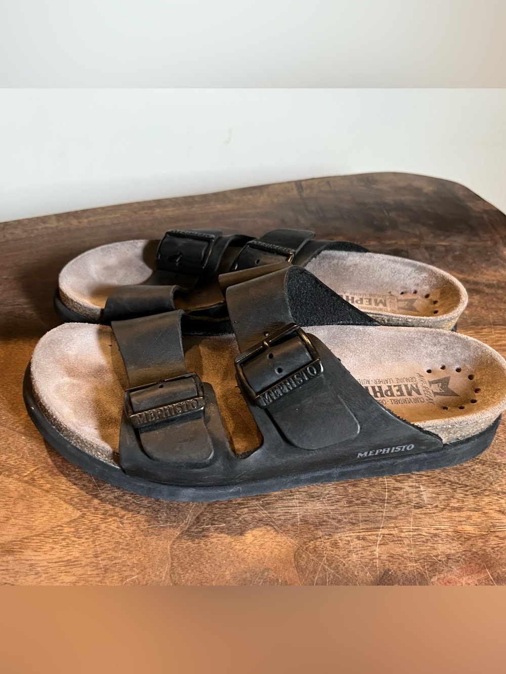 Mephisto Black Double Buckle Slide Sandals 40